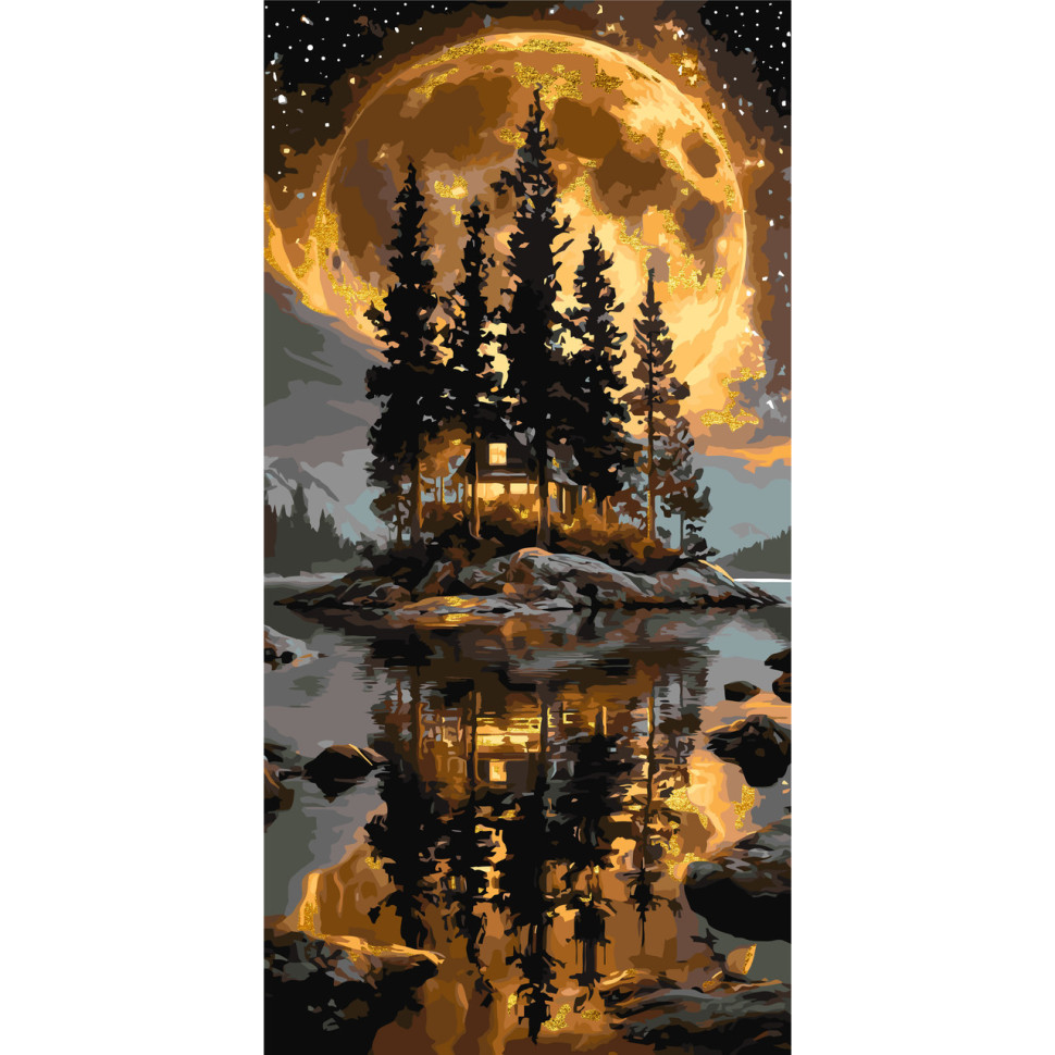 Painting by numbers "House in the forest" LW5184 with metallic paints 40x80 cm