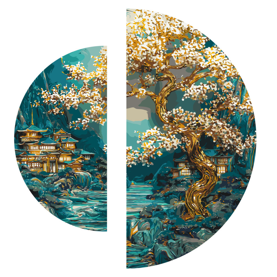 Painting by numbers "Calm of the Japanese dawn" OSR1009 with metallic paints 67x67 cm
