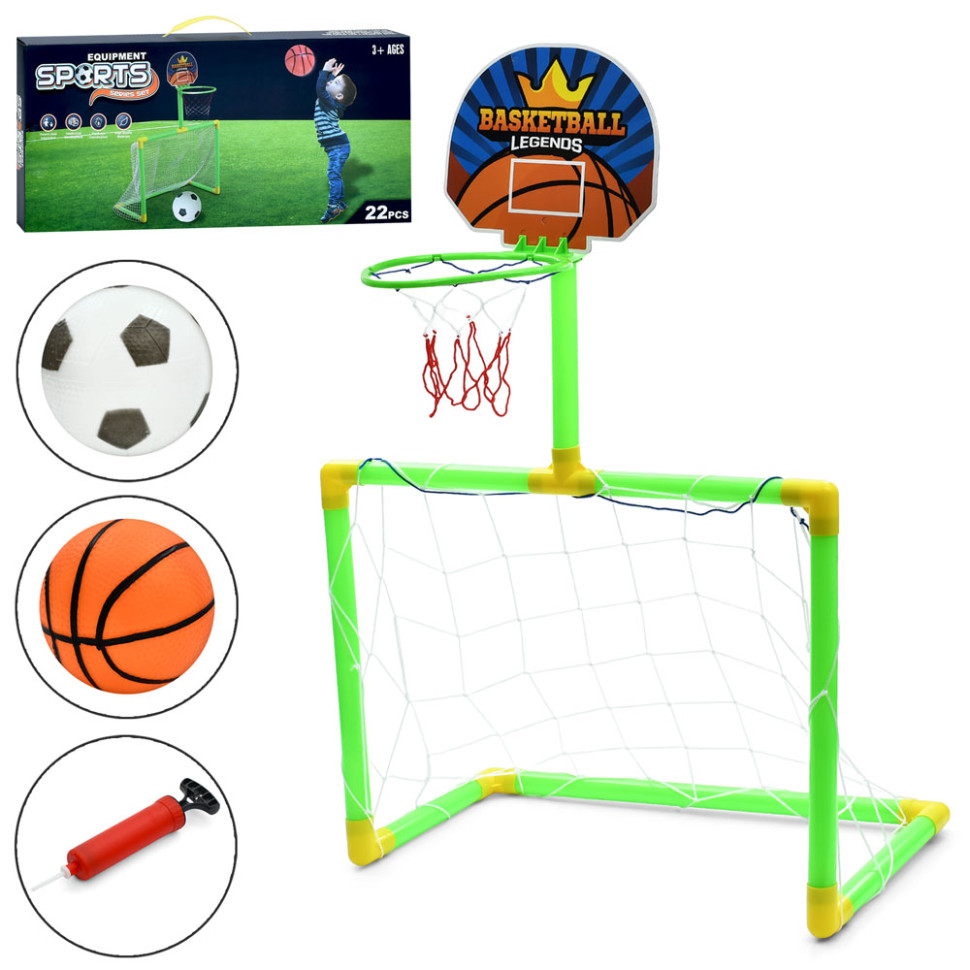 Children's football goal with a basketball hoop MR 1526, 2 balls and 2 nets, with a pump Children's football goal with a basketball hoop MR 1526, 2 balls and 2 nets, with a pump
