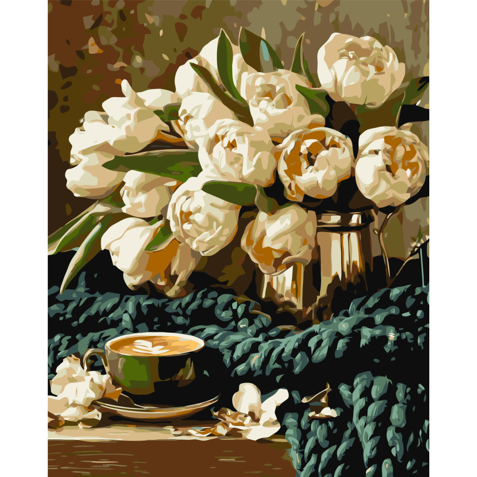 Painting by numbers "Bouquet of flowers with coffee" LW30980-01, 40x50 cm