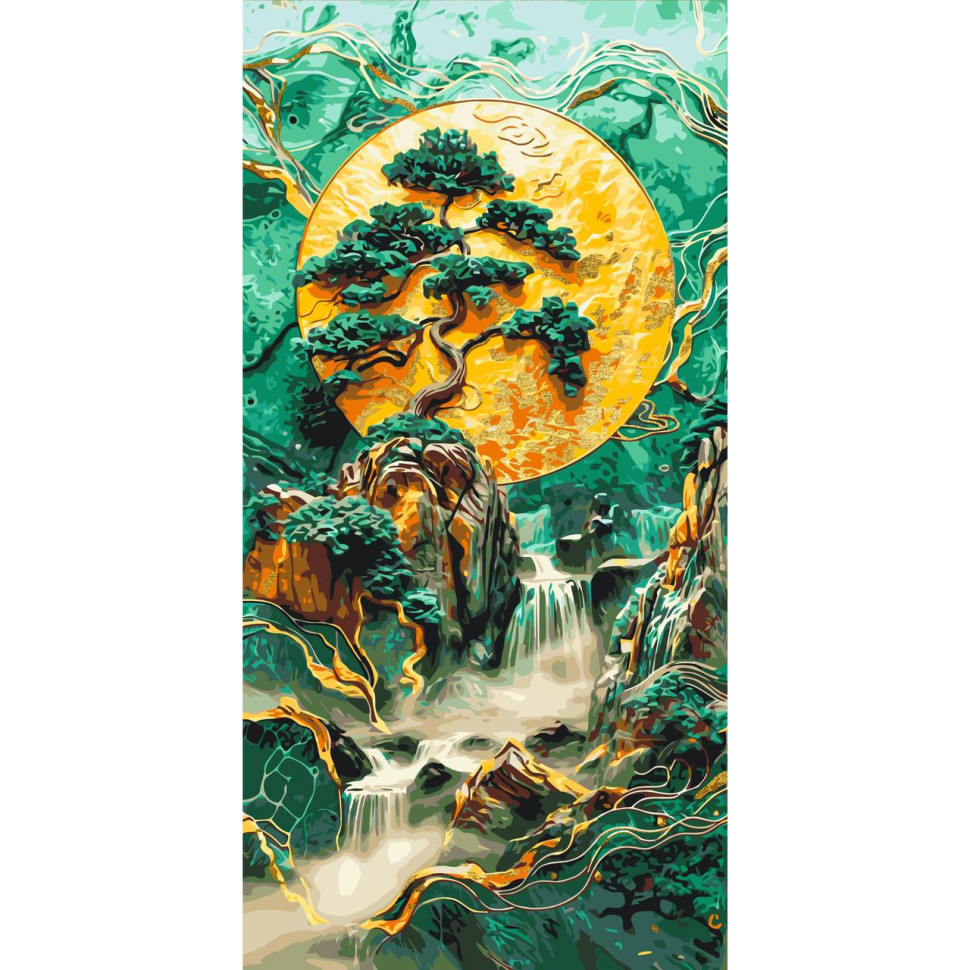 Painting by numbers "Mountain waterfall" LW5105 with metallic paints 40x80 cm