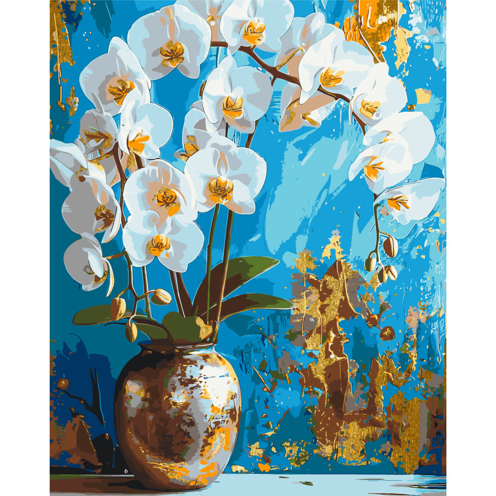 Painting by numbers "White Orchid" LW8100 with metallic paints 40x50 cm