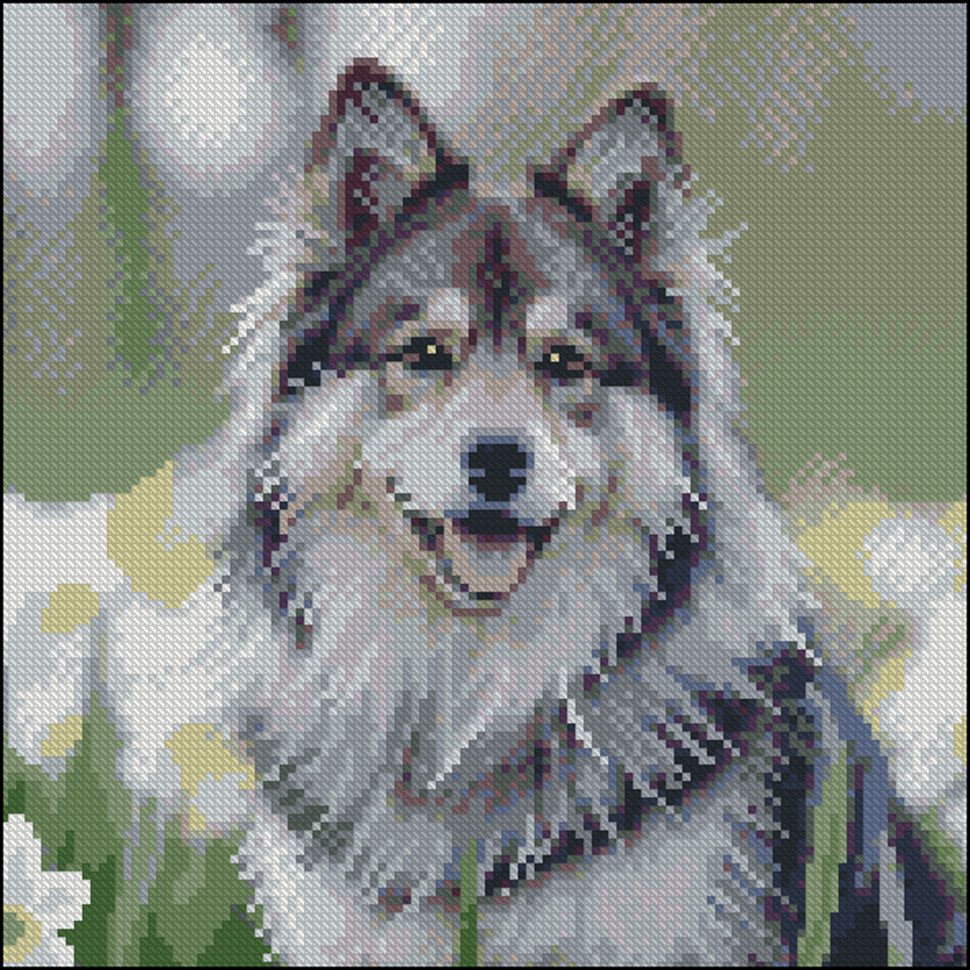 Diamond mosaic "Husky in Flowers" FZ3030-44, 30x30 cm