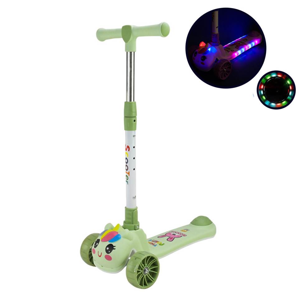 Детский самокат 3-х колесный SC2619(Green) колеса PU, с музыкой и светом Детский самокат 3-х колесный SC2619(Green) колеса PU, с музыкой и светом
