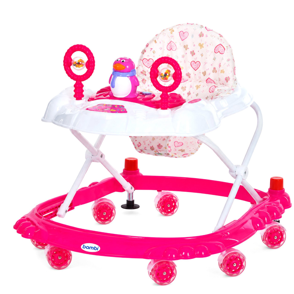 M 3168-1 (Dark Pink) Baby Walker with Music and Light Effects, with Brake
