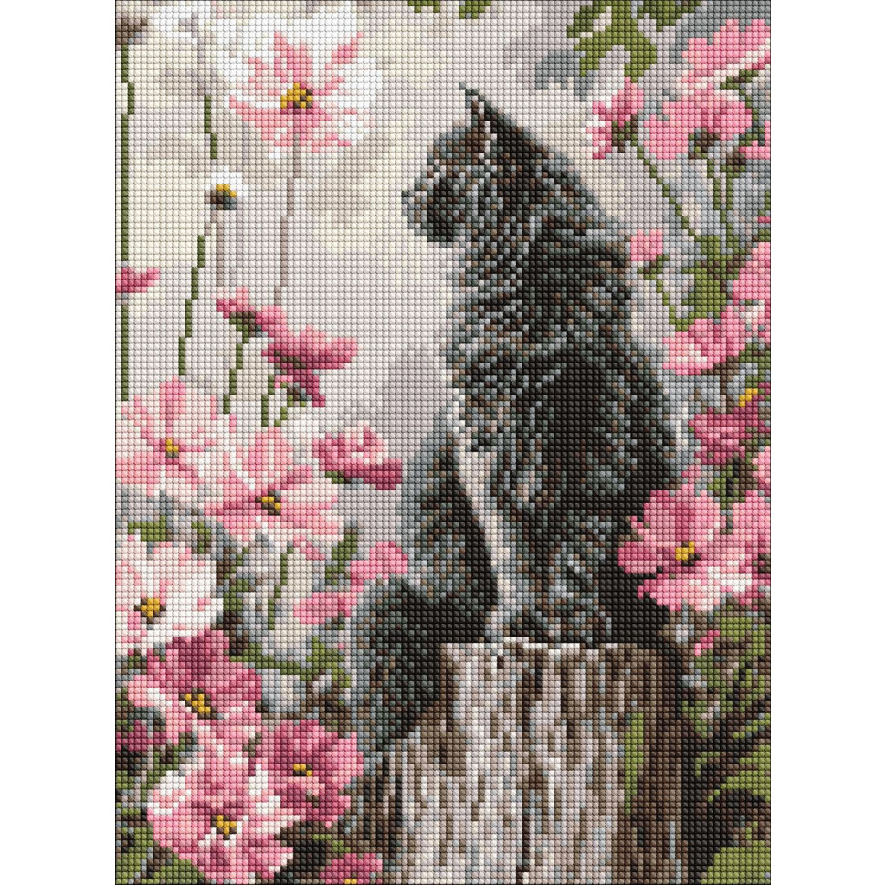Diamond mosaic "Cat between flowers" AMO20371, 30x40 cm