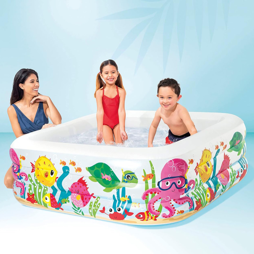 Children's pool Square 57471-2, 3 rings, 340 l, non-inflatable bottom, 159-159-50 cm