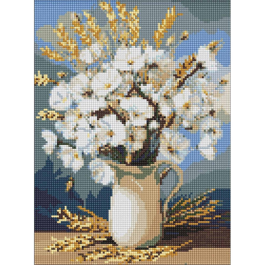 Diamond mosaic "White Poppies and Wheat" ©art_selena_ua AMO20053, 30x40 cm
