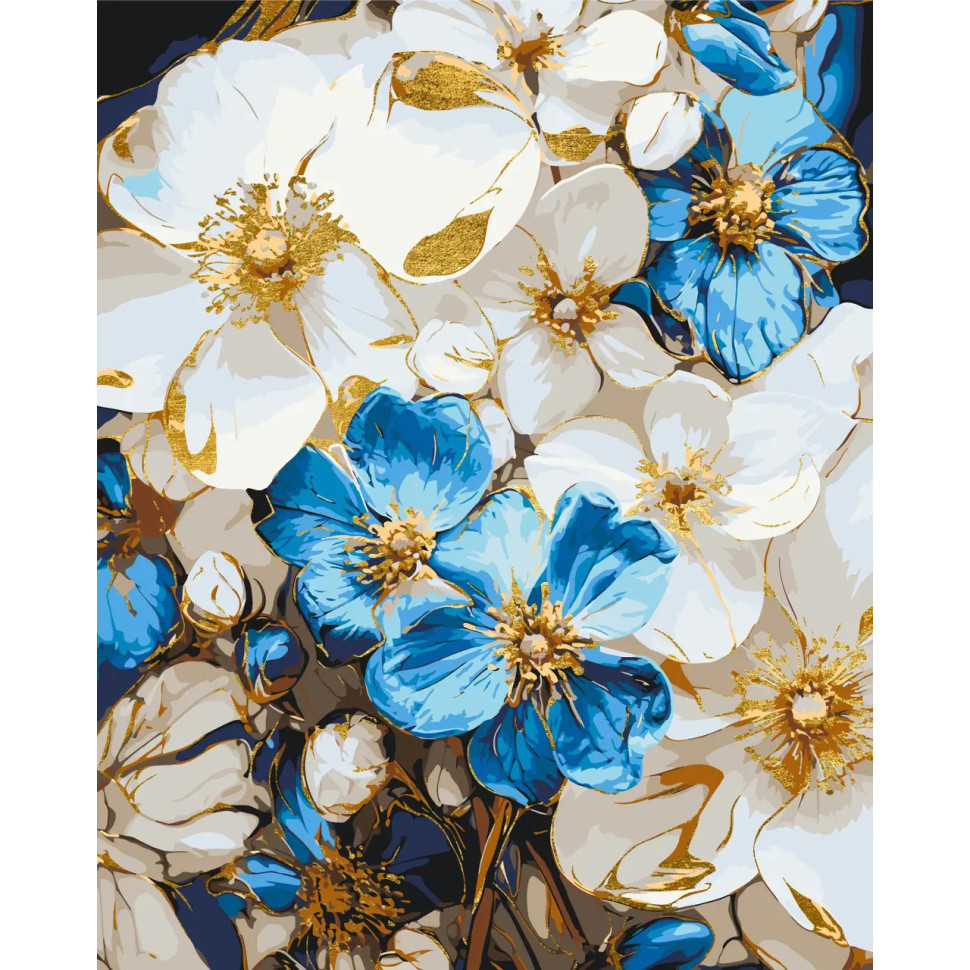 Painting by numbers "White Blue Flowers" LW3293 with metallic paints 40x50 cm