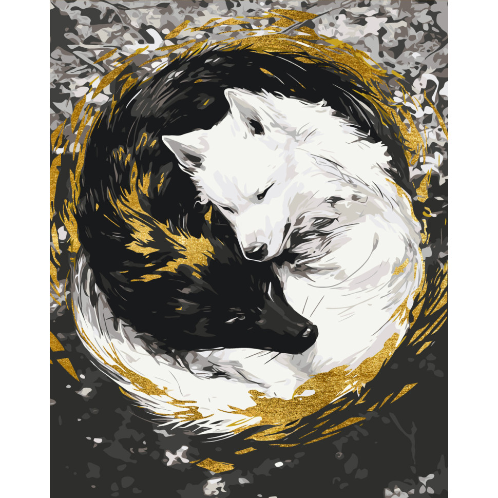 Paint by Numbers "Pair of Wolves" LW3458 with Metallic Paints (Yin Yang) 40x50 cm