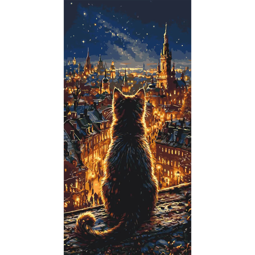 Paint by numbers "Cat over the capital's lights" LW5199, 40x80 cm