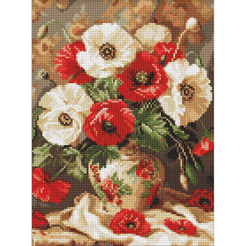 Diamond mosaic "Red and white poppies" AMO20407, 30x40 cm