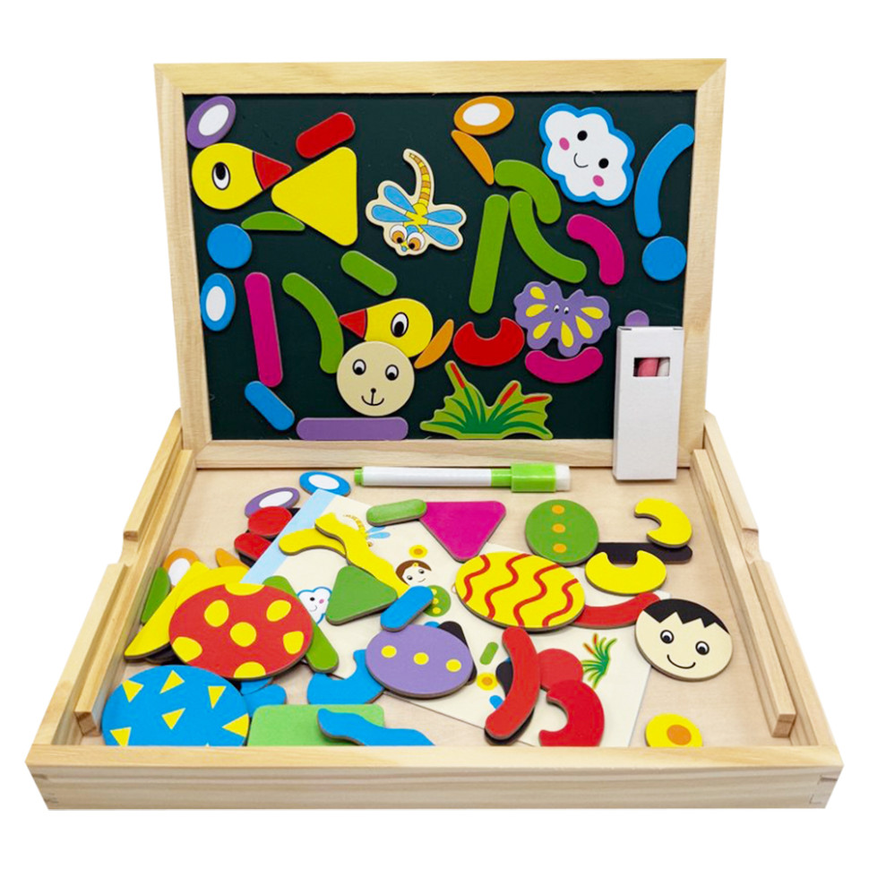 "2-in-1 Magnetic Board" Wooden Toy MD 0815C, double-sided, pencil case, chalk
