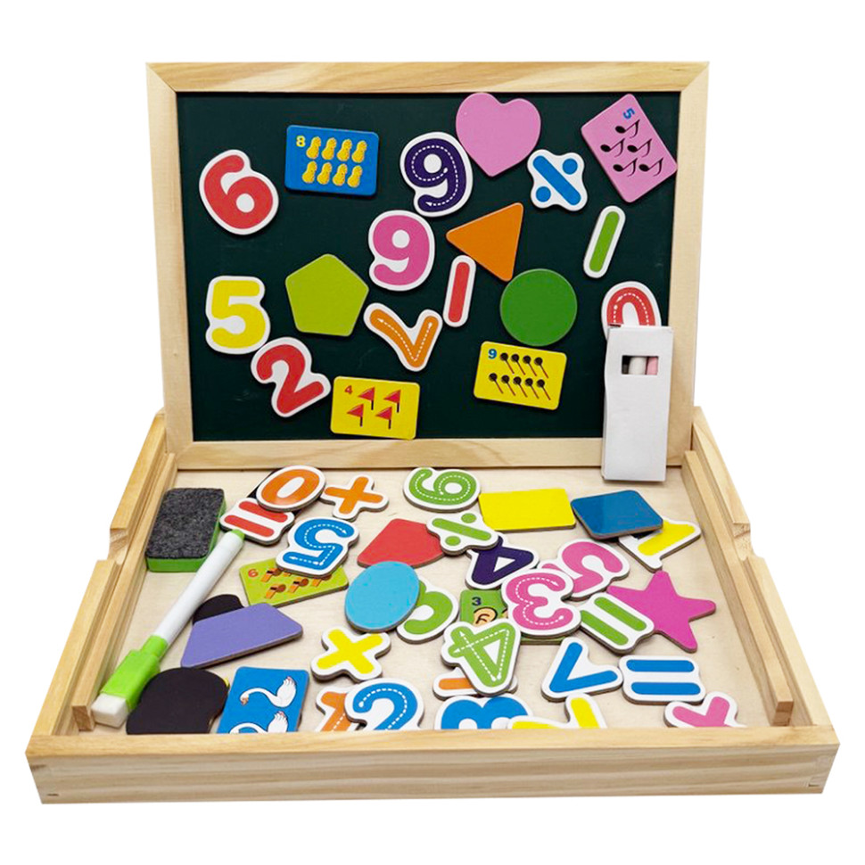 Wooden toy "Magnetic board 2 in 1" MD 0815A, double-sided, pencil case, chalk