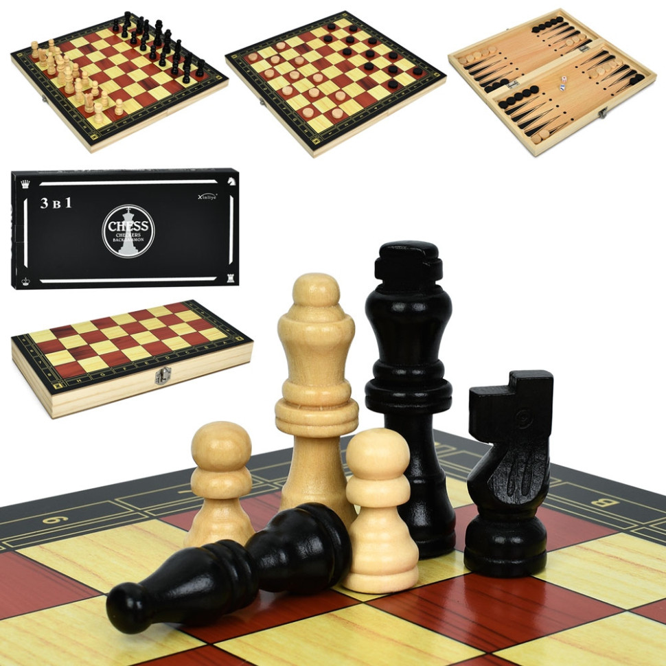 Set of board games "Chess, Backgammon, Checkers 3 in 1" A0054 wooden