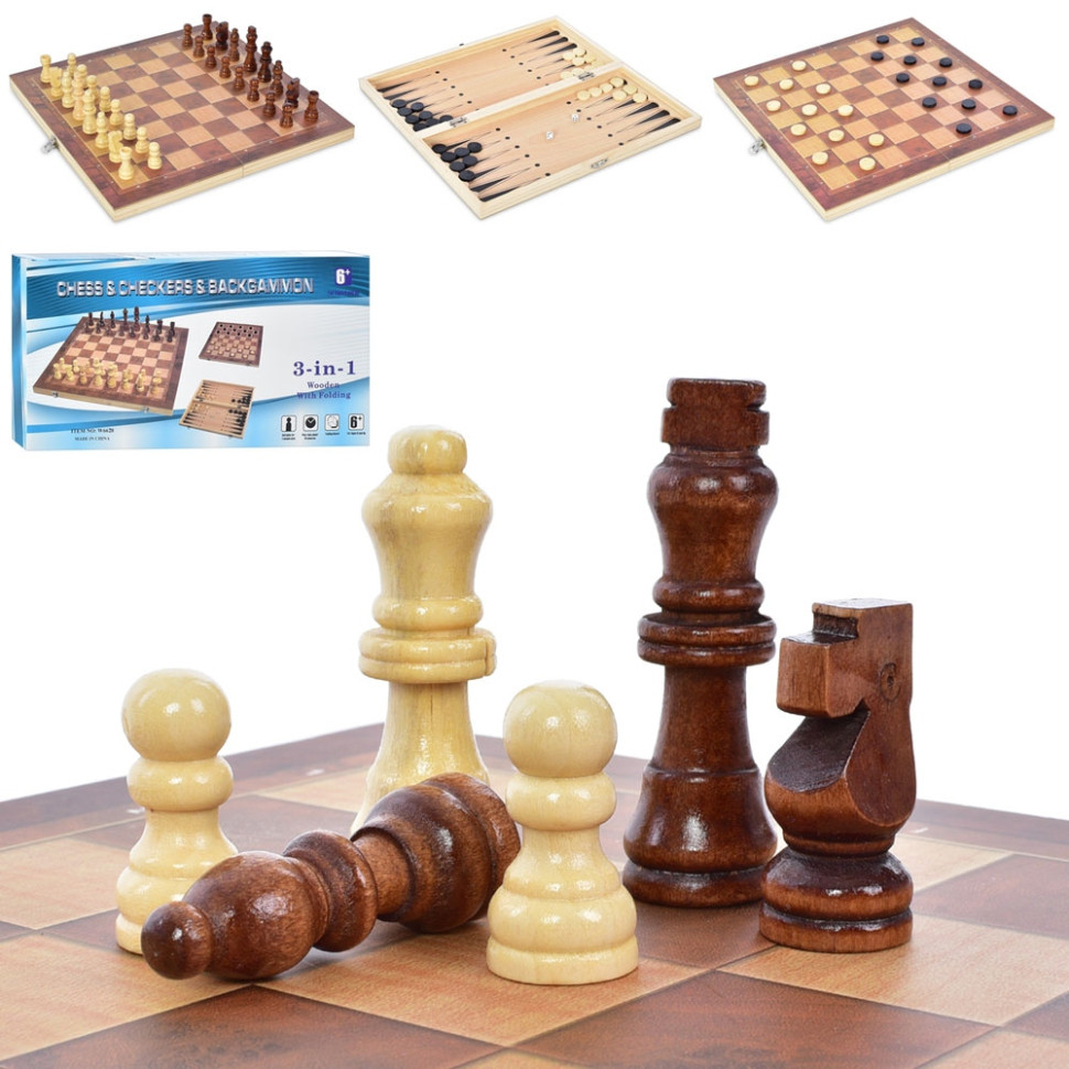 Набор настольных игр "Шахматы, нарды, шашки 3 в 1" W6628 деревянные